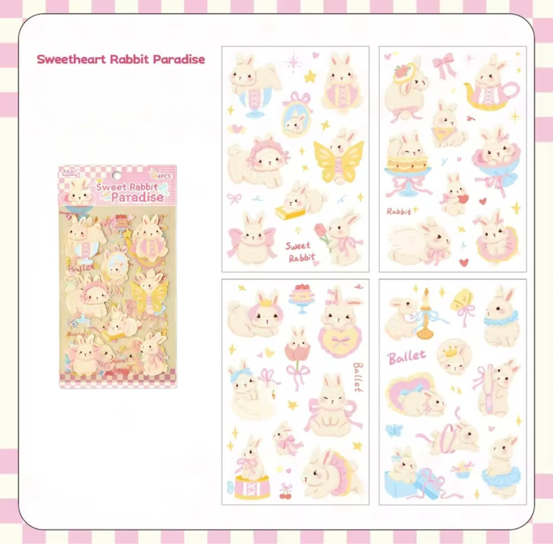 4pcs Sweet Rabbit Sticker Sheets