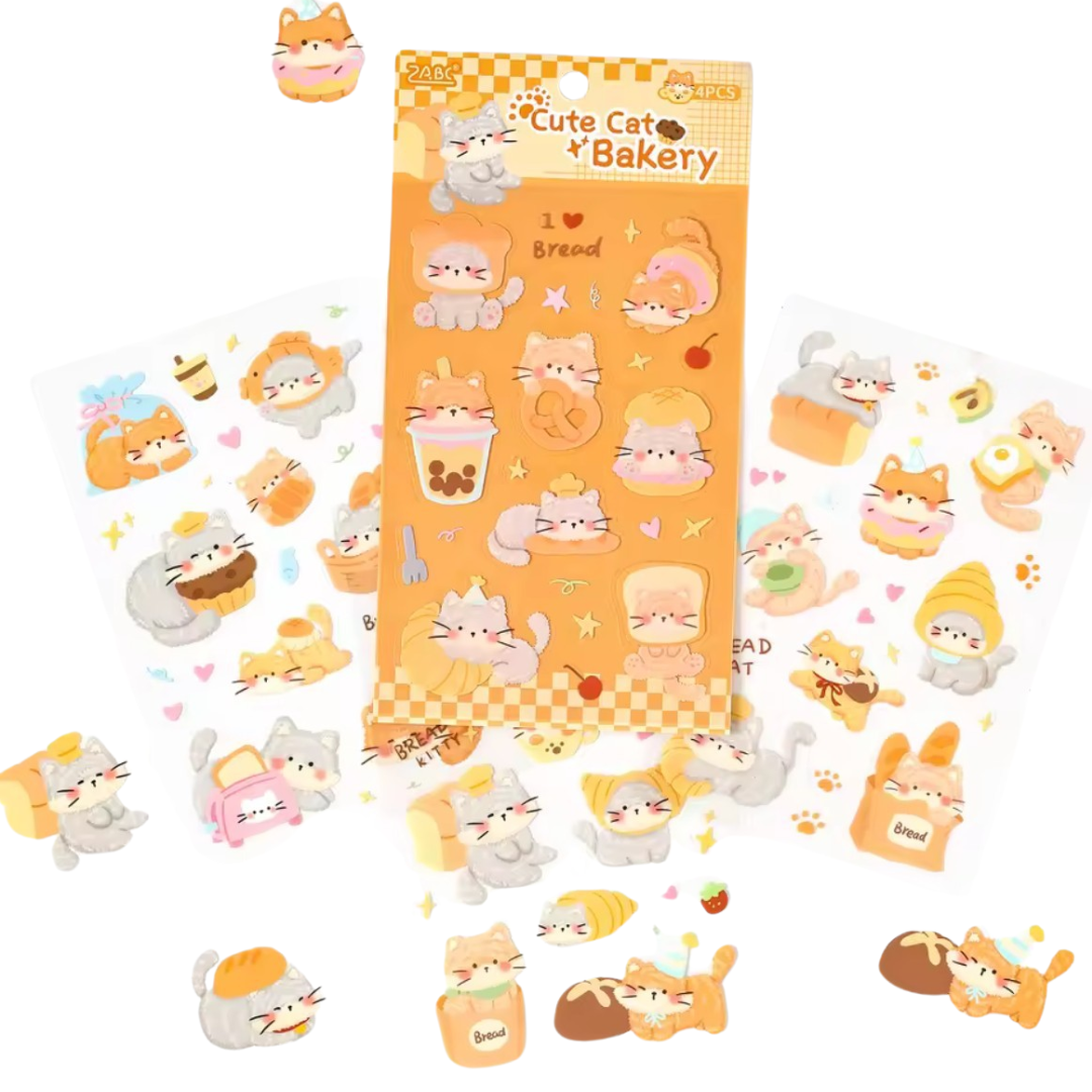 4pcs Cute Cat Bakery Sticker Sheets