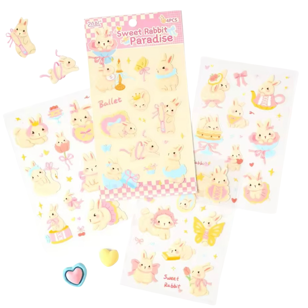 4pcs Sweet Rabbit Sticker Sheets