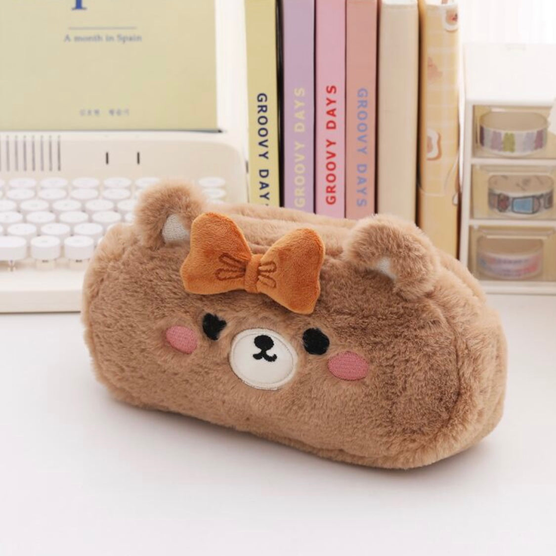 Fluffy Cute Bear Face Pouch