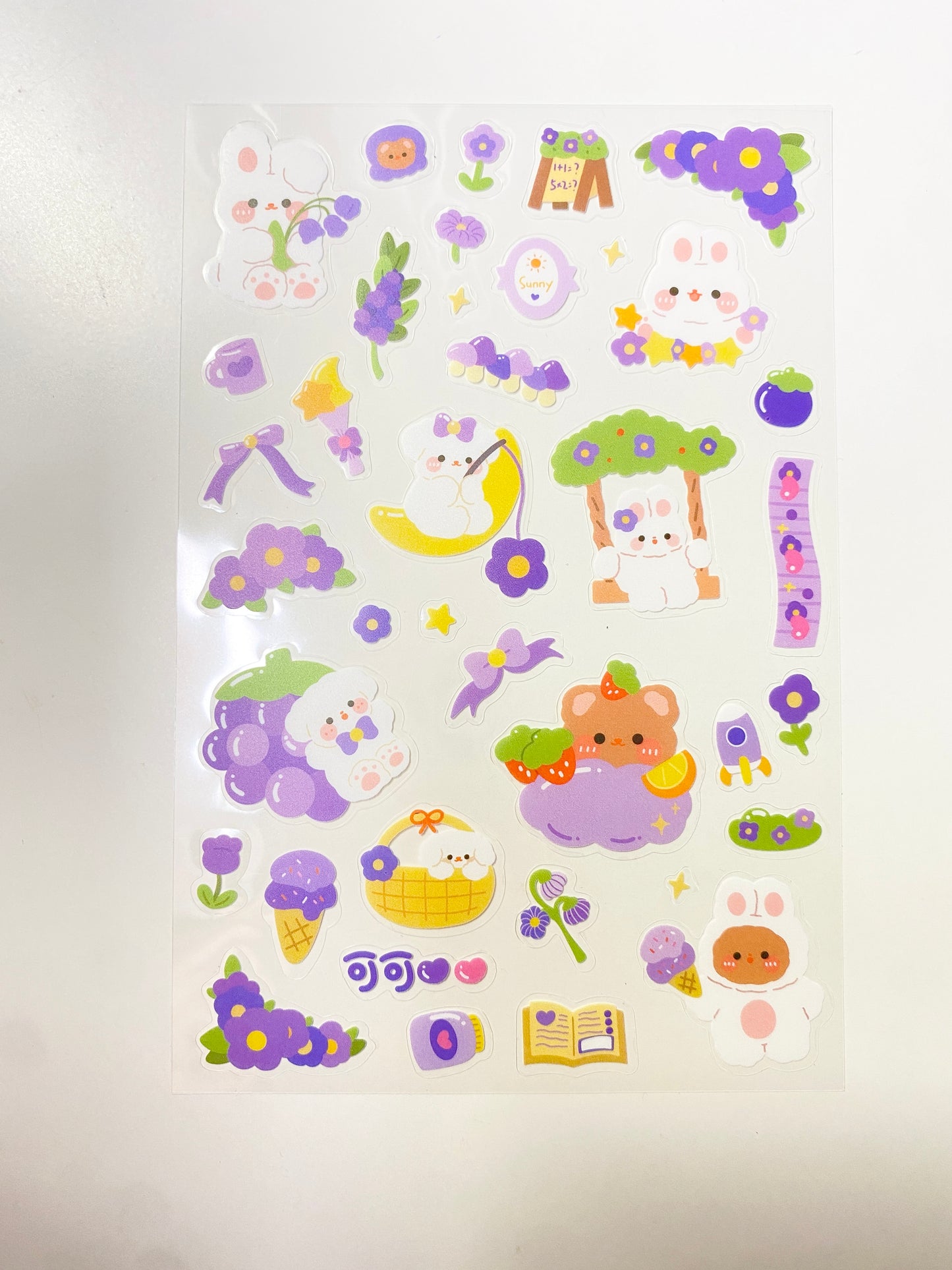 Bear & Rabbit Purple Theme Sticker Sheet