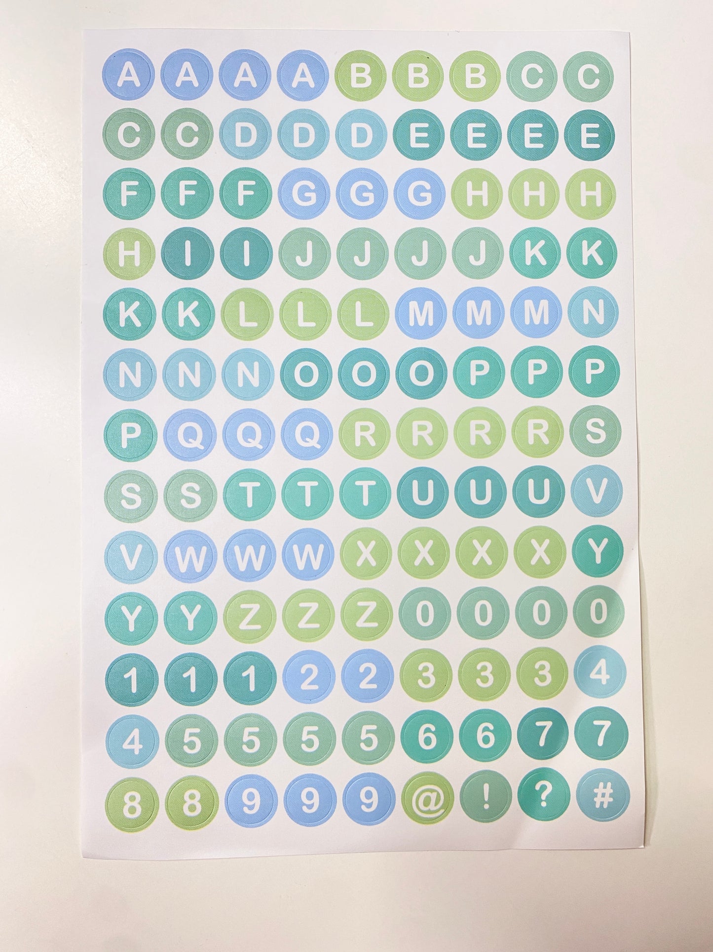 Blue & Green Alphabet Sticker Sheets