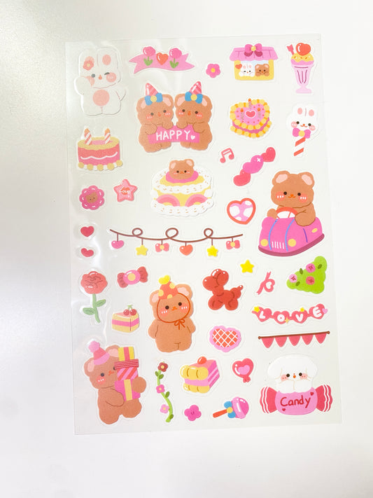 Bear & Rabbit Birthday Celebration Sticker Sheet