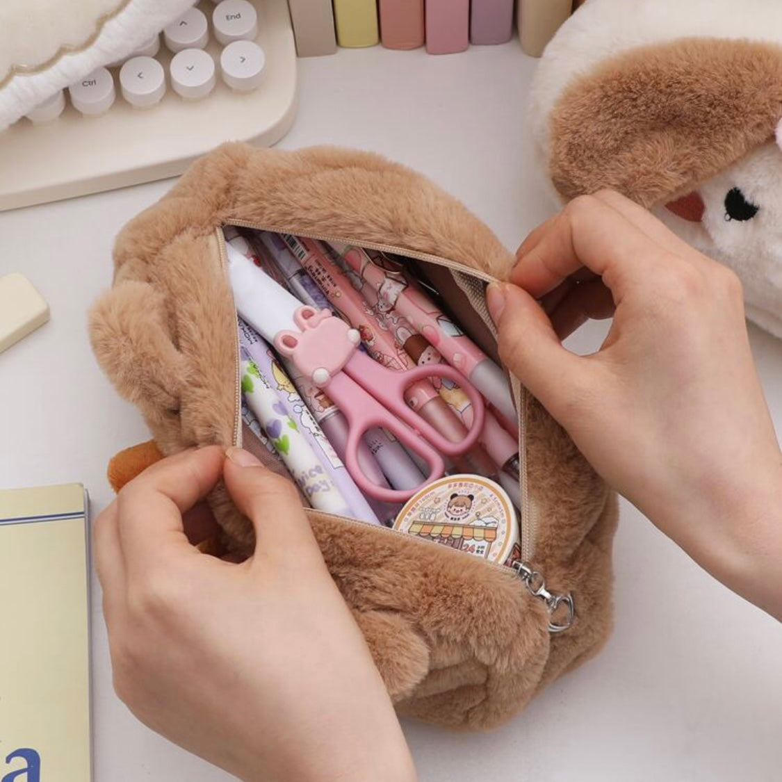 Fluffy Cute Bear Face Pouch