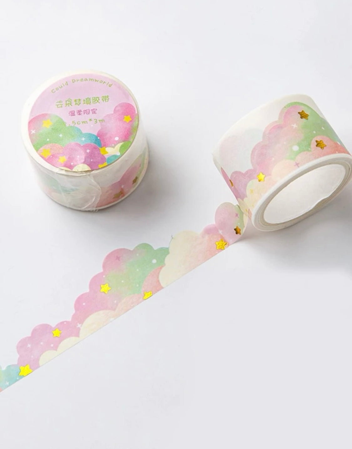 Pink and Green Clouds Washi Tape