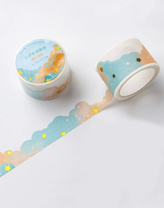 Blue and Orange Clouds Washi Tape